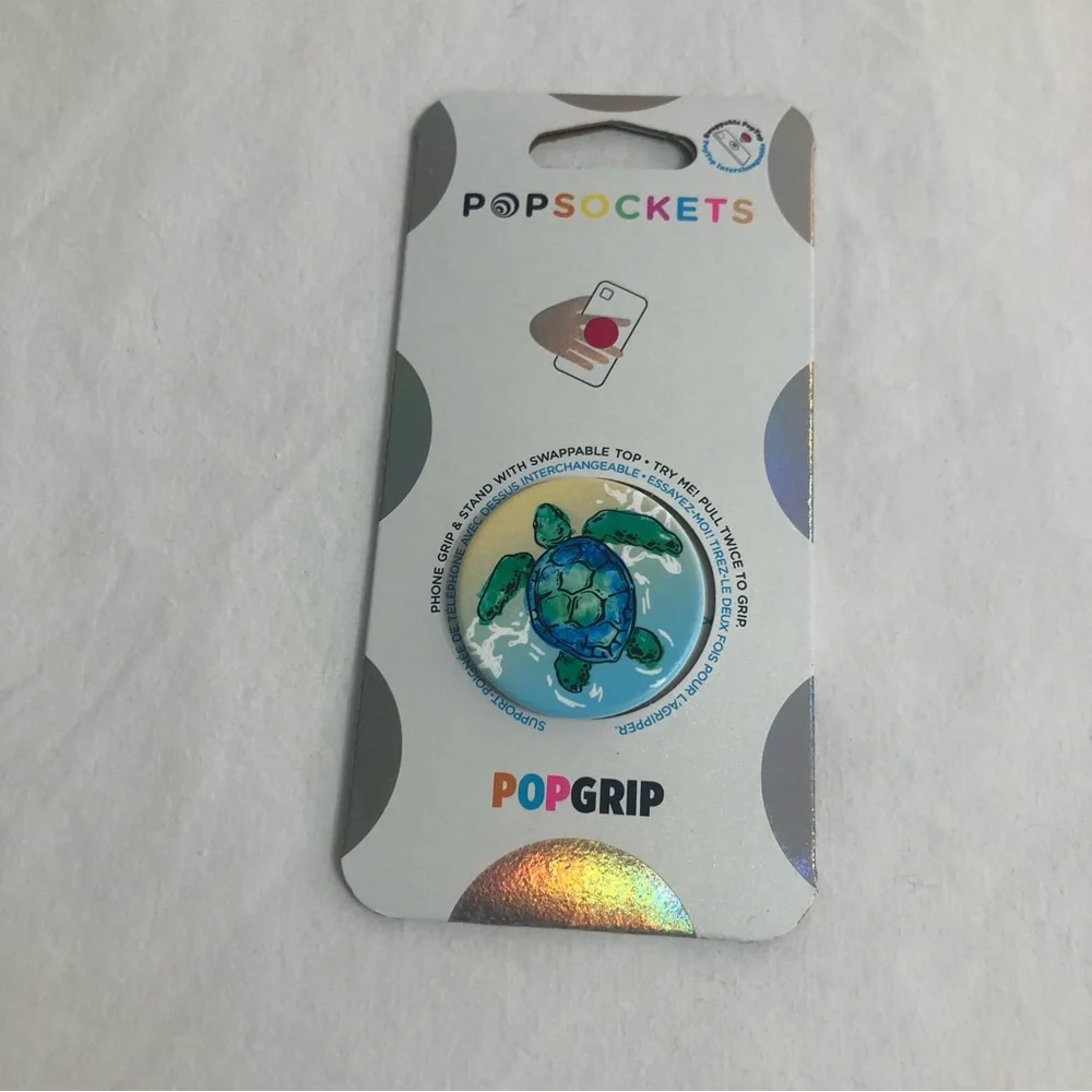 Pop sockets pop grip turtle graphic for cellphone blue.